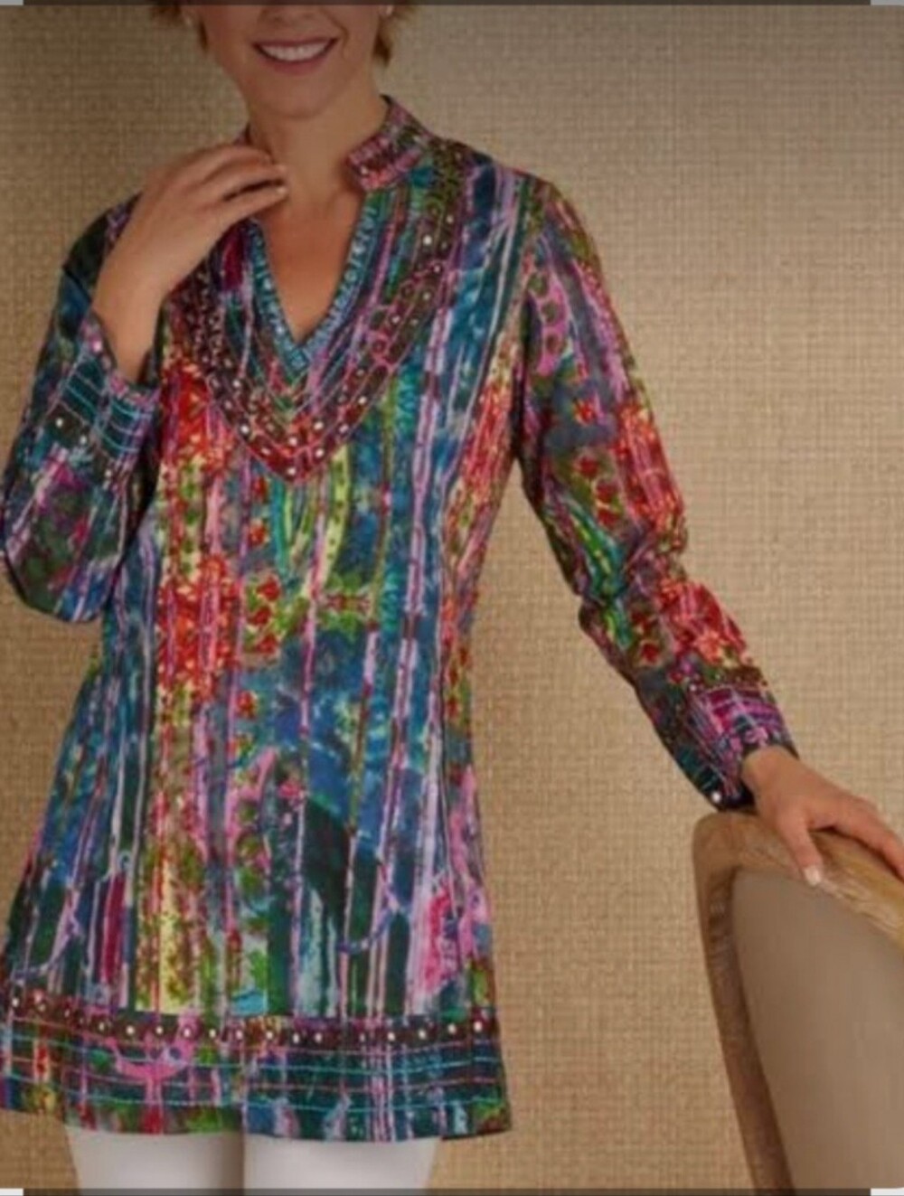 Vibrant Multicolor V-Neck Tunic Top